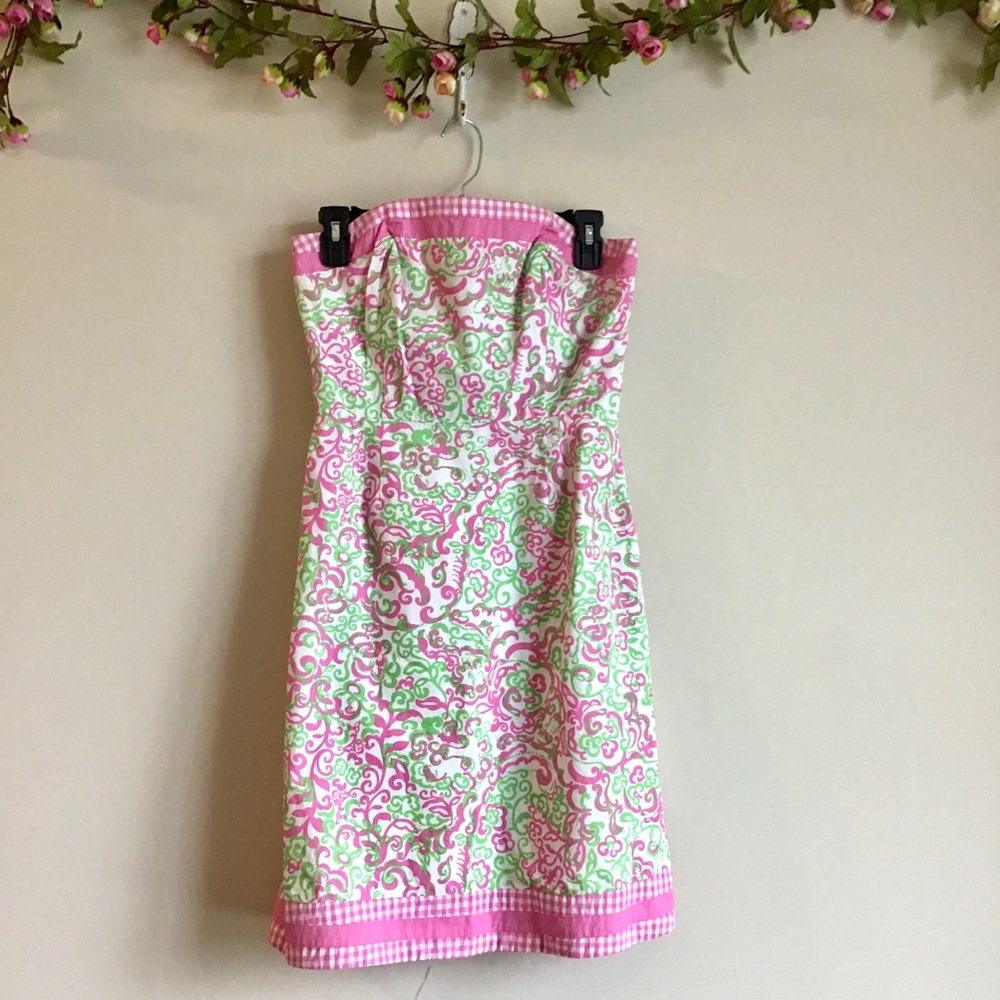 Lilly Pulitzer pink &green printed strapless dress - Picture 8 of 12